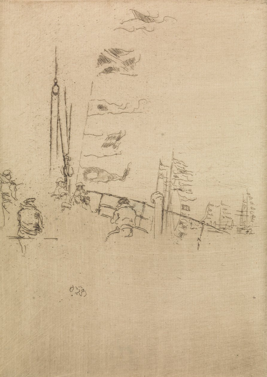 彩旗，来自1887年题为“海军评论”的十二幅版画 作者 詹姆斯·阿博特·麦克尼尔·惠斯勒