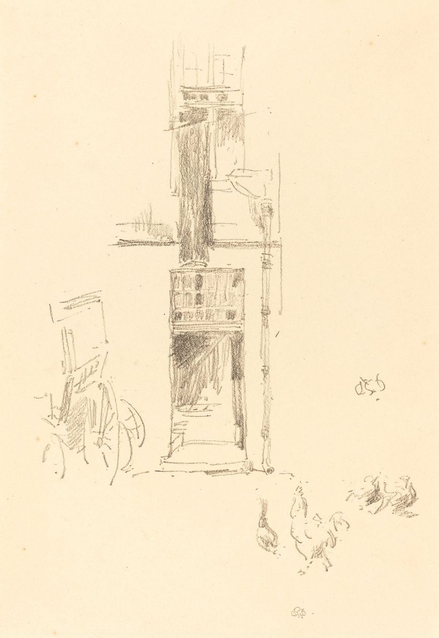 公鸡和母鸡，科尔贝尔酒店，1891年。 作者 詹姆斯·阿博特·麦克尼尔·惠斯勒