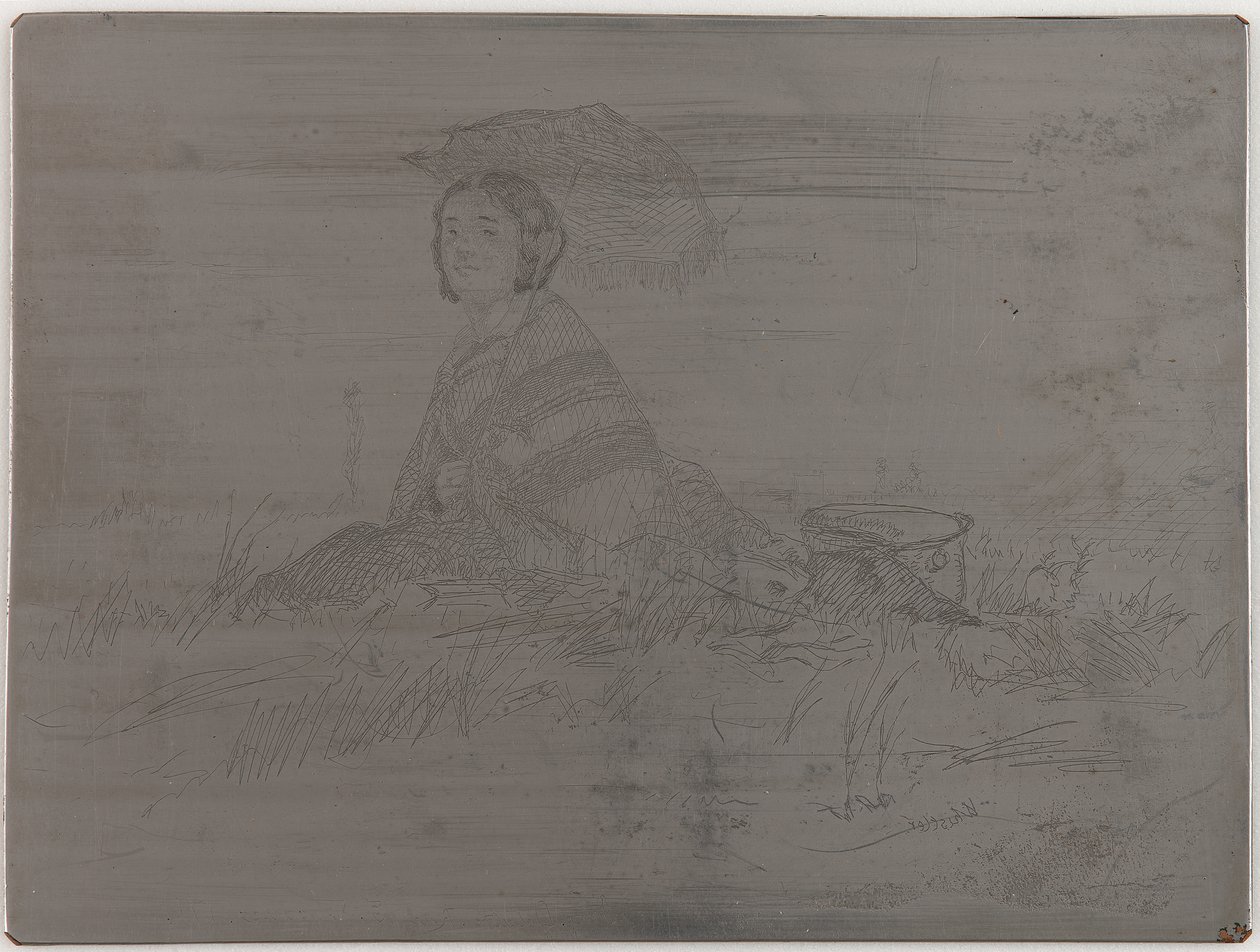 En Plein Soleil.未取消的版画，来自《十二幅自然蚀刻画》的法国套装，1858年。 作者 詹姆斯·阿博特·麦克尼尔·惠斯勒