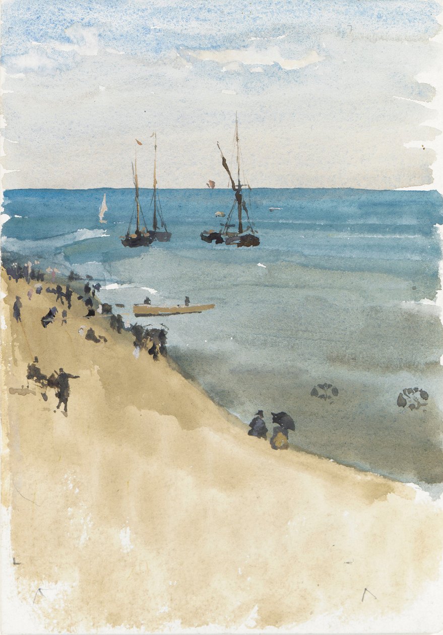 Green and Silver - The Bright Sea, Dieppe, c.1883-85 (watercolor & gouache on paper) 作者 詹姆斯·阿博特·麦克尼尔·惠斯勒