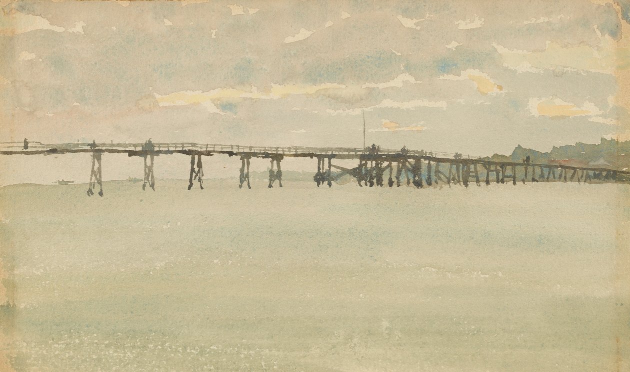 灰色和银色--码头，Southend，1882-1883。 作者 詹姆斯·阿博特·麦克尼尔·惠斯勒