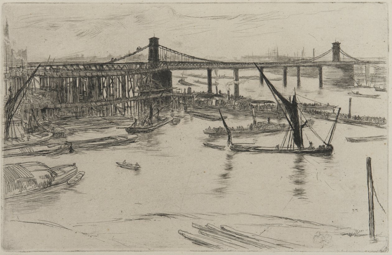 Old Hungerford Bridge，1861年（纸上蚀刻） 作者 詹姆斯·阿博特·麦克尼尔·惠斯勒