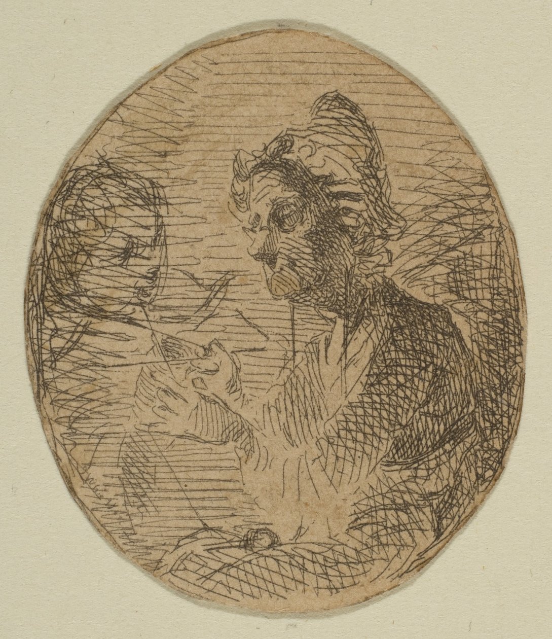 椭圆形的老妇人和孩子，来自海岸勘测板上的素描，1854-55。 作者 詹姆斯·阿博特·麦克尼尔·惠斯勒