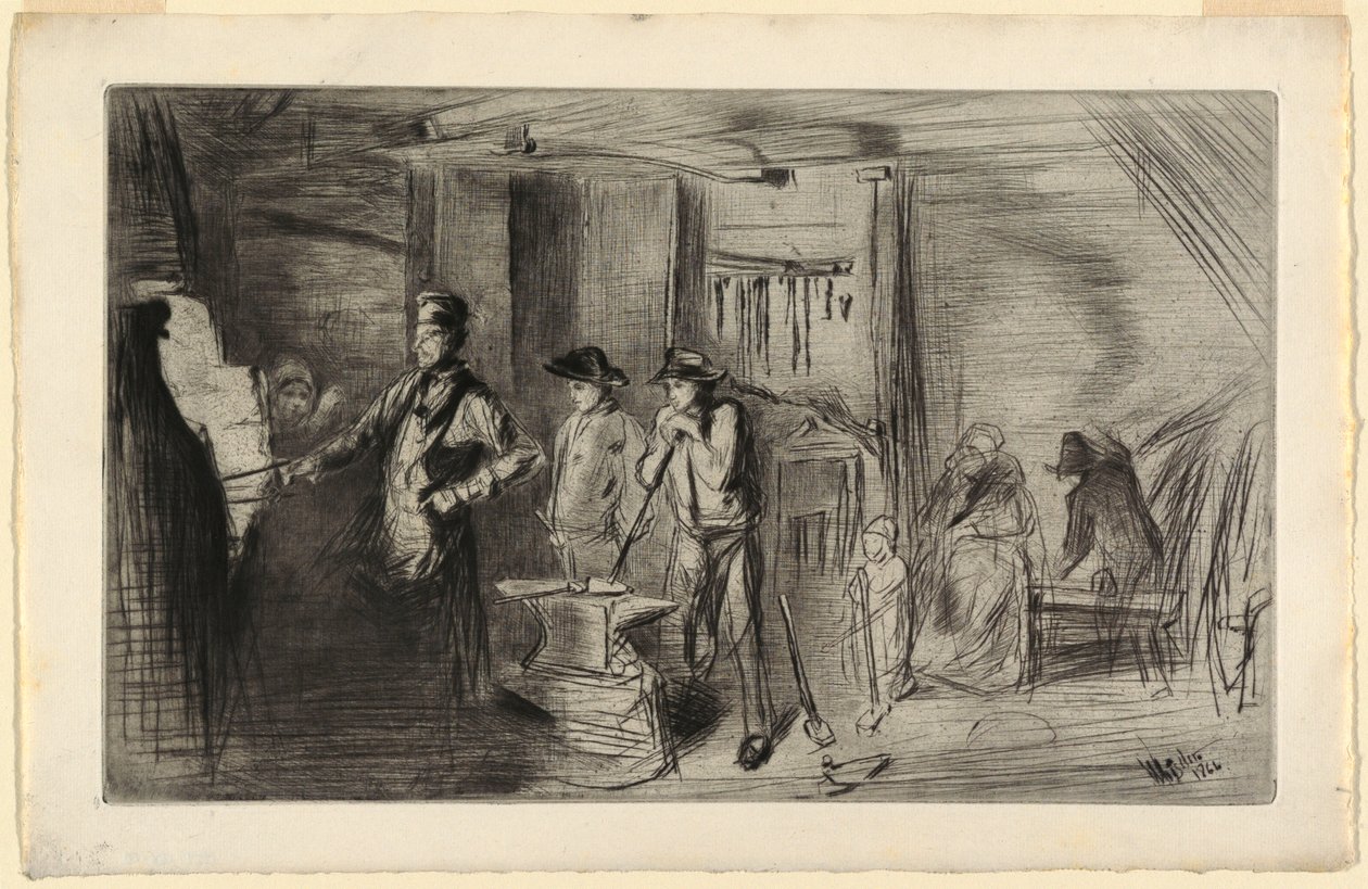 印刷，《铁匠铺》，选自泰晤士河上的蚀刻版画及其他主题，1861年 作者 詹姆斯·阿博特·麦克尼尔·惠斯勒