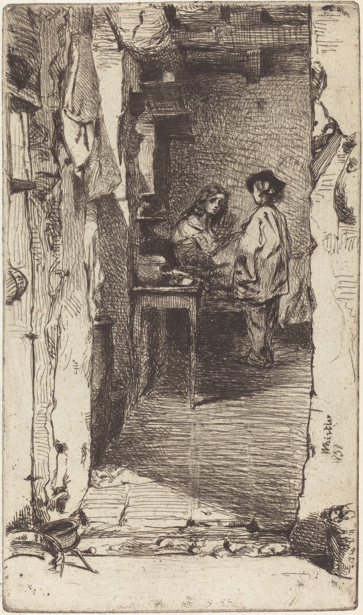 捡破烂的人，Quartier Mouffetard，巴黎，1858年。 作者 詹姆斯·阿博特·麦克尼尔·惠斯勒