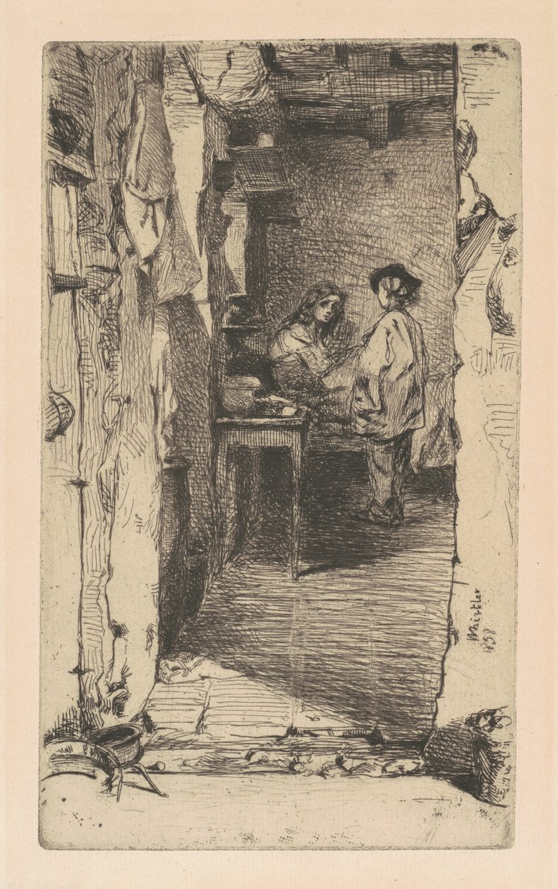 捡破烂的人，Quartier Mouffetard，巴黎，1858年。 作者 詹姆斯·阿博特·麦克尼尔·惠斯勒