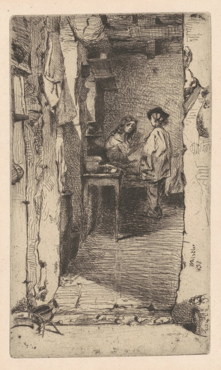 捡破烂的人，Quartier Mouffetard，巴黎，1858年。 作者 詹姆斯·阿博特·麦克尼尔·惠斯勒