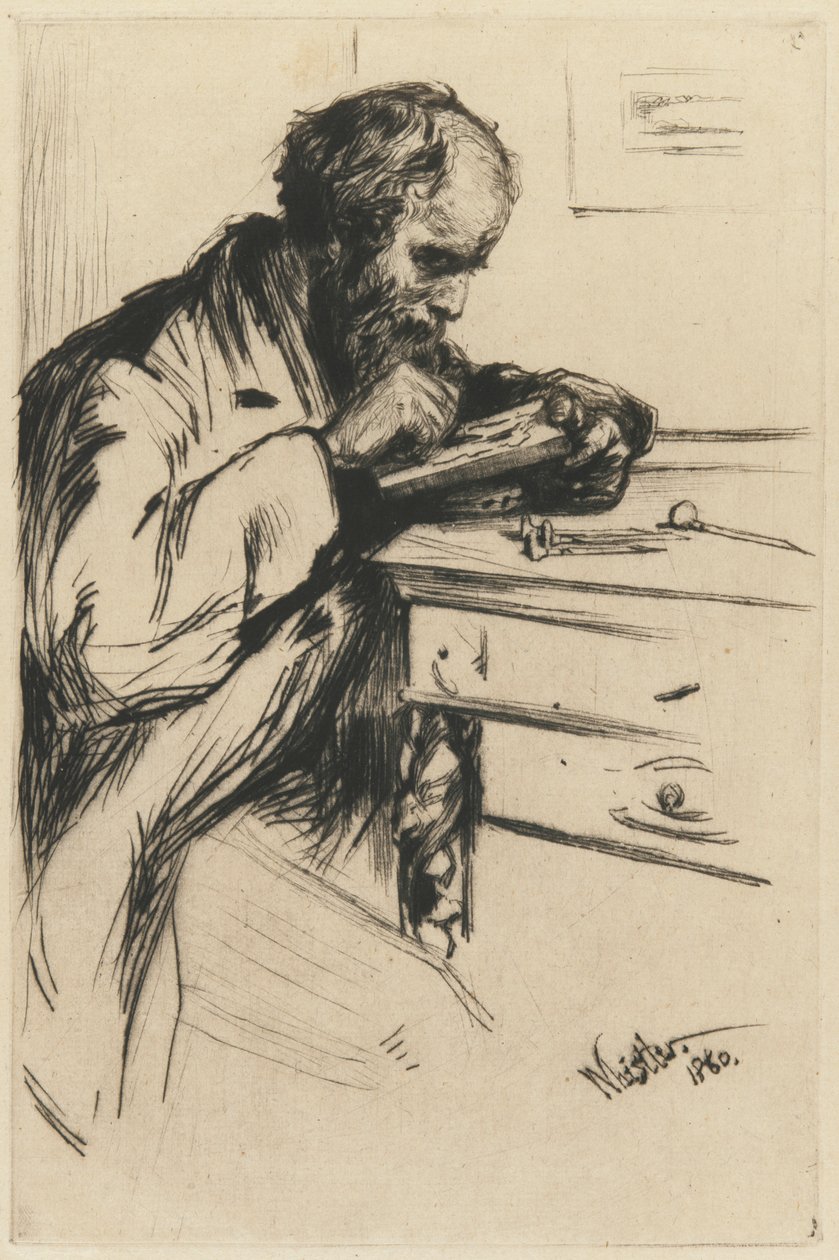 Riault The Wood Engraver, 1860。 作者 詹姆斯·阿博特·麦克尼尔·惠斯勒