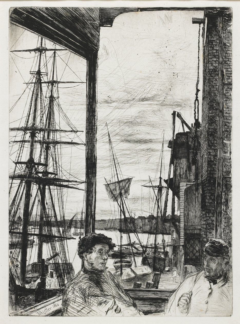 来自“泰晤士河和其他主题场景的十六幅蚀刻版画”的 Rotherhithe 作者 詹姆斯·阿博特·麦克尼尔·惠斯勒
