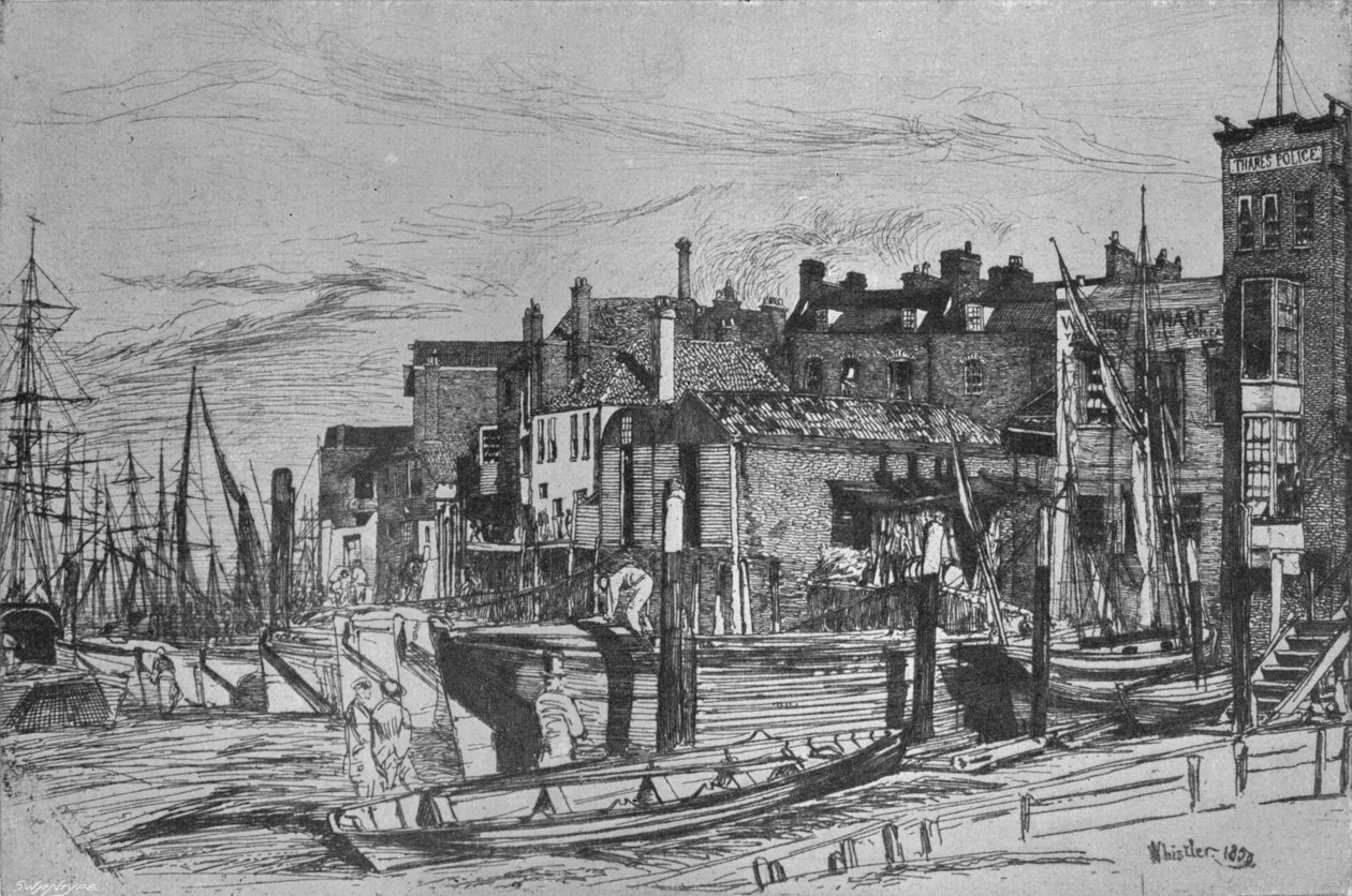 泰晤士河警察局前身为Wapping Wharf，1859年，1903年 作者 詹姆斯·阿博特·麦克尼尔·惠斯勒
