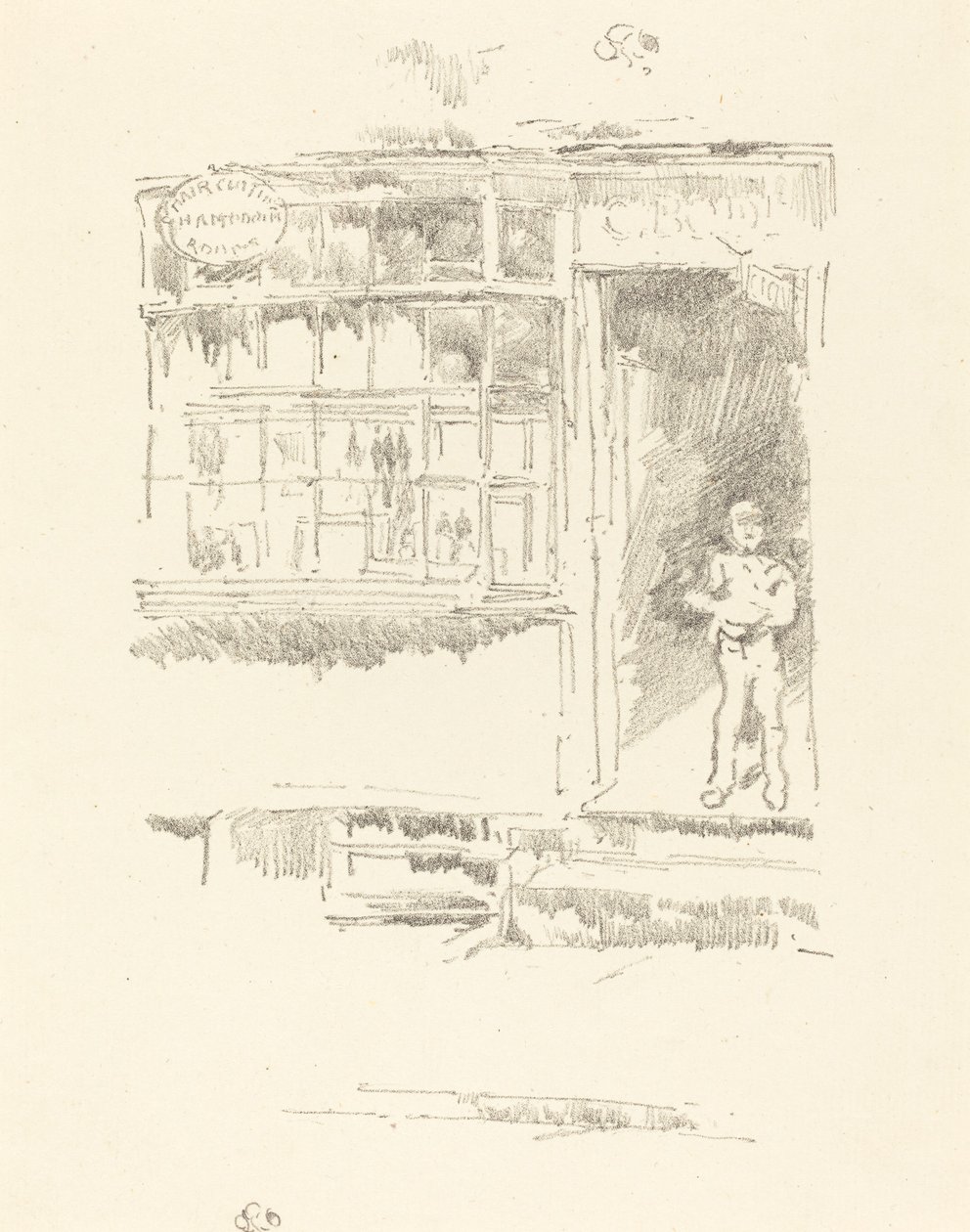 坊间的理发店，1896年。 作者 詹姆斯·阿博特·麦克尼尔·惠斯勒
