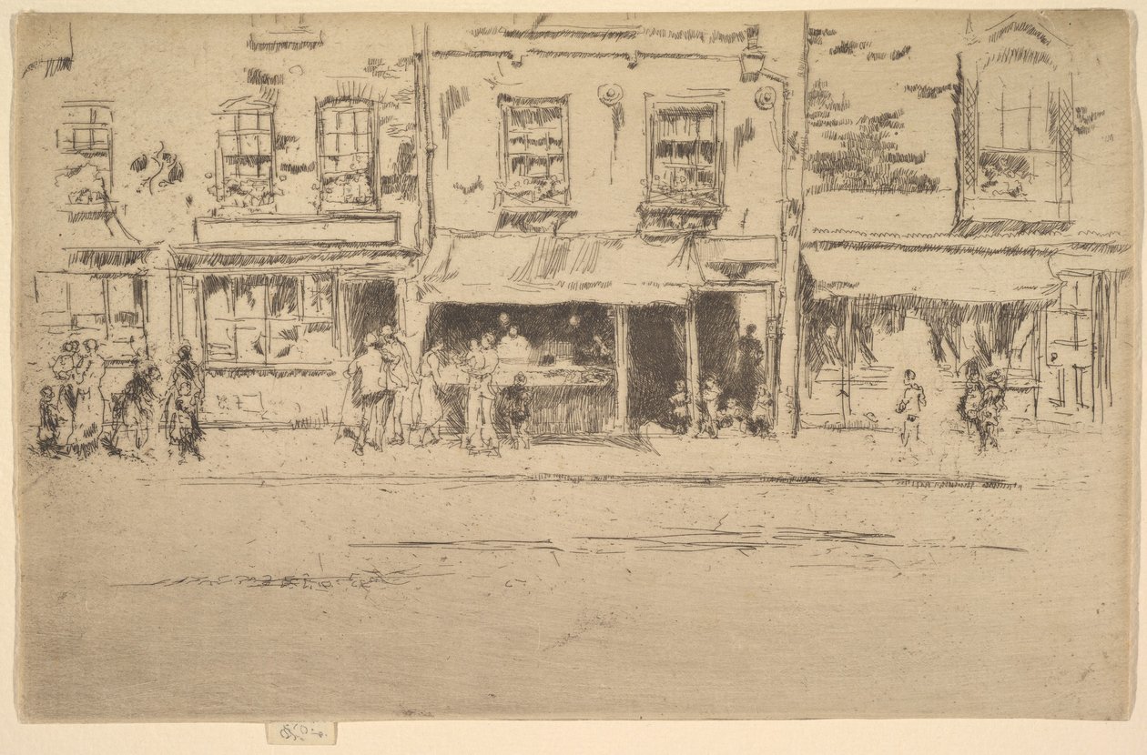 The Fish Shop，繁忙的切尔西（Chelsea）鱼店，Chelsea，1886-87年。 作者 詹姆斯·阿博特·麦克尼尔·惠斯勒