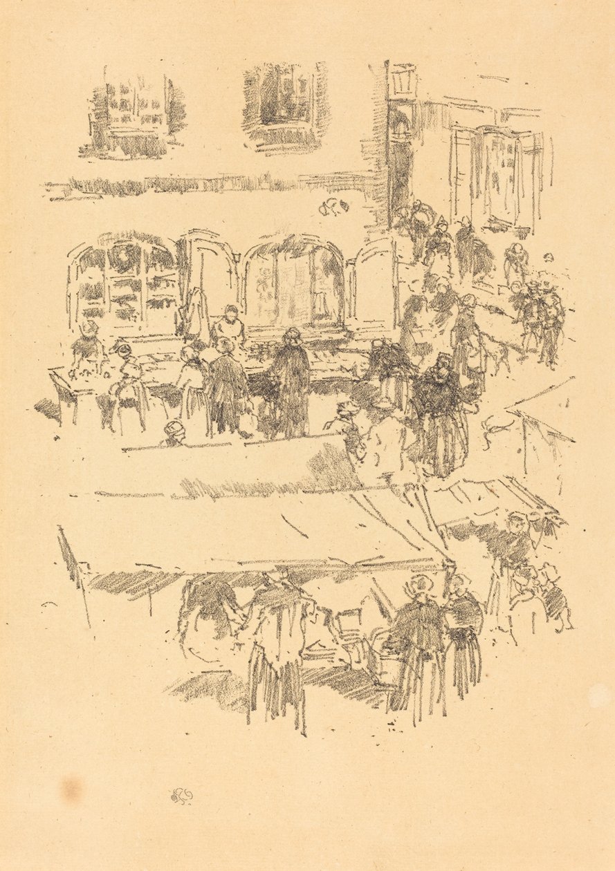 市场》，Vitré，1893年。 作者 詹姆斯·阿博特·麦克尼尔·惠斯勒