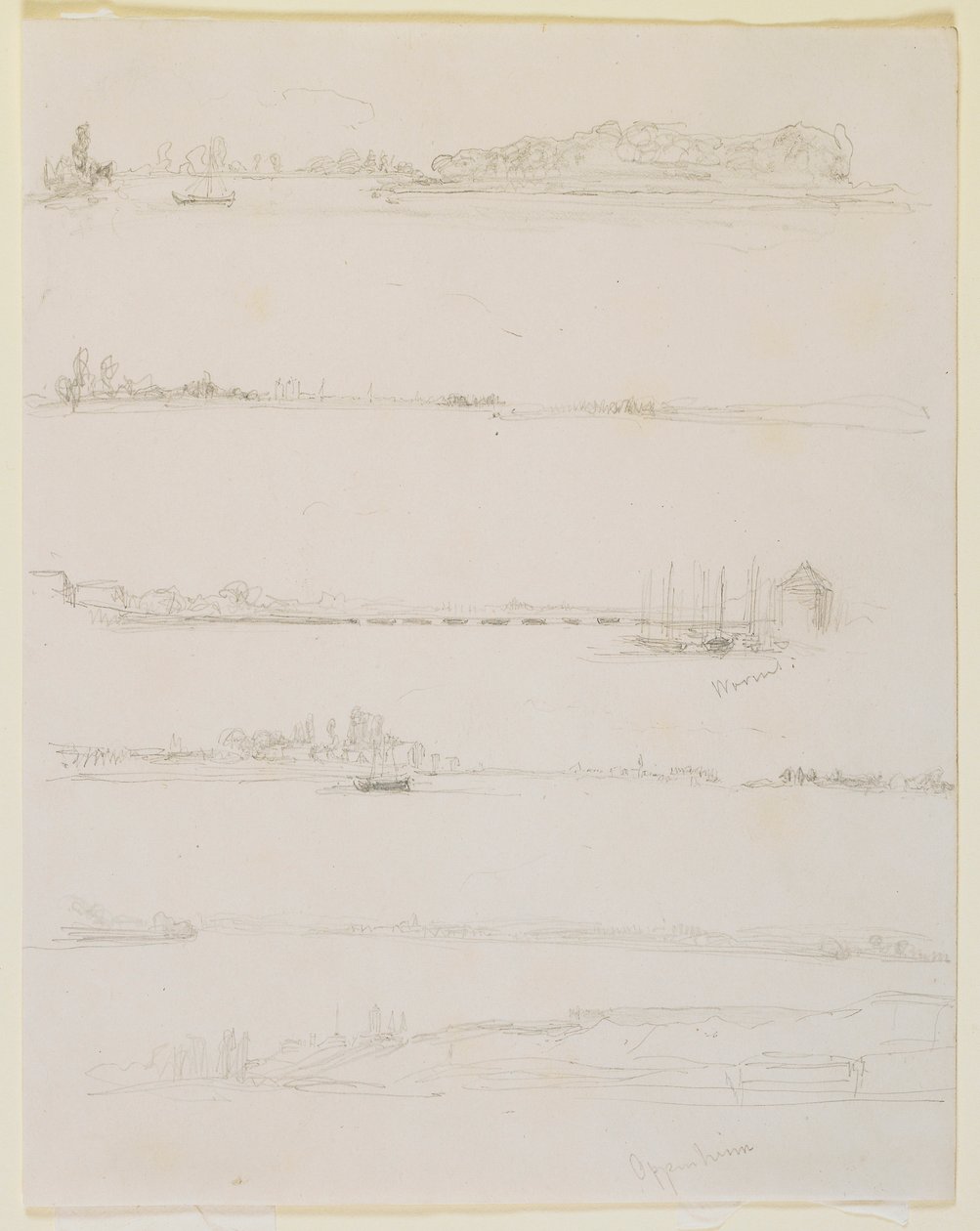 莱茵河，靠近沃尔姆斯和奥佩海姆，1858年。 作者 詹姆斯·阿博特·麦克尼尔·惠斯勒