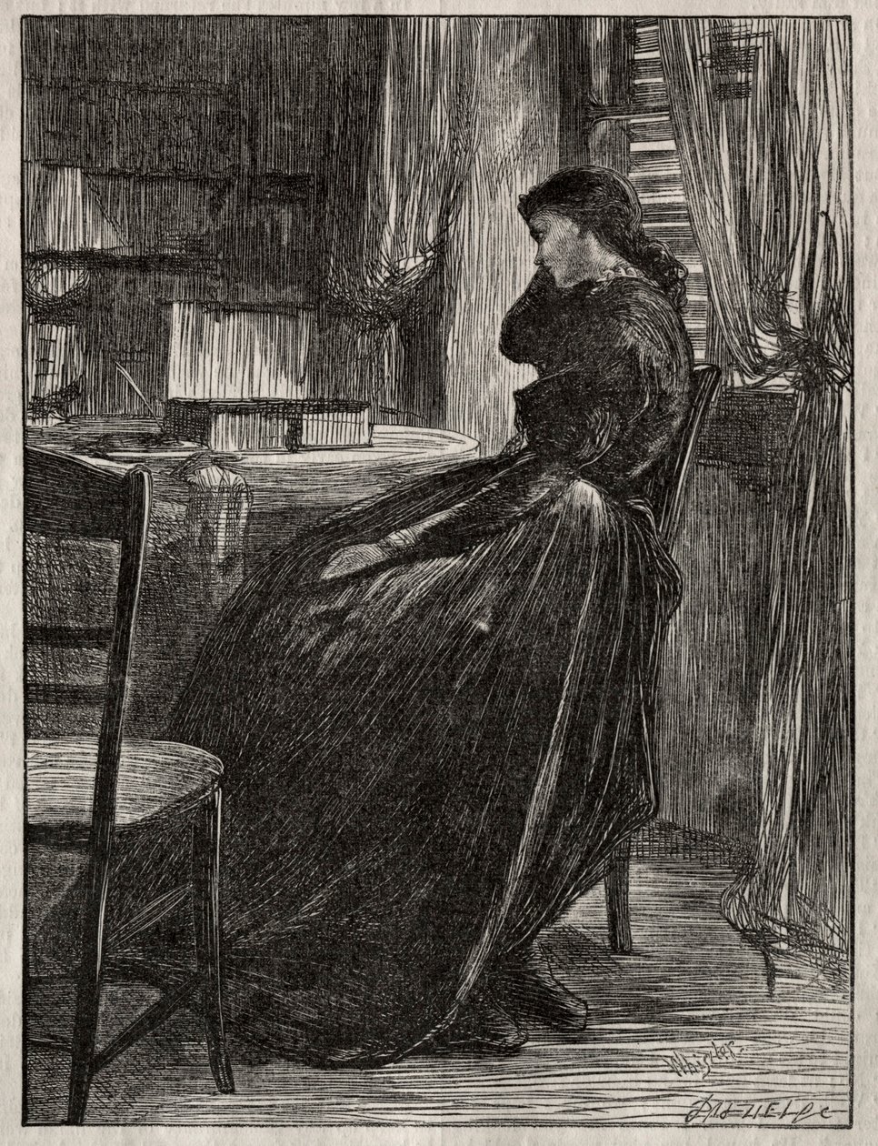 审判布道：乔安娜·道格拉斯（Joanna Douglas），1862年在她的办公桌旁。 作者 詹姆斯·阿博特·麦克尼尔·惠斯勒