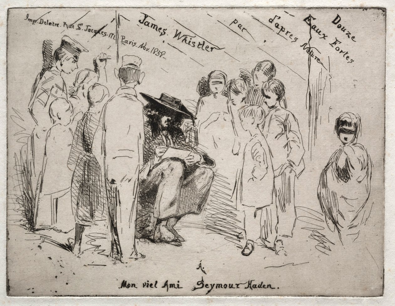 自然界的十二刻：标题页-Delauney Sketching，1858年。 作者 詹姆斯·阿博特·麦克尼尔·惠斯勒