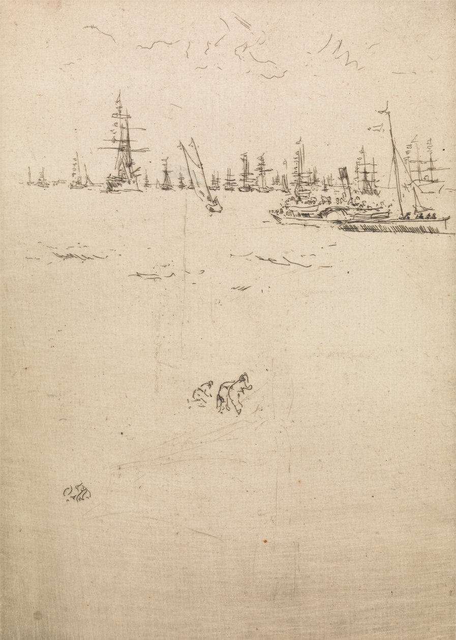 游客船，来自1887年题为“海军评论”的十二幅版画 作者 詹姆斯·阿博特·麦克尼尔·惠斯勒