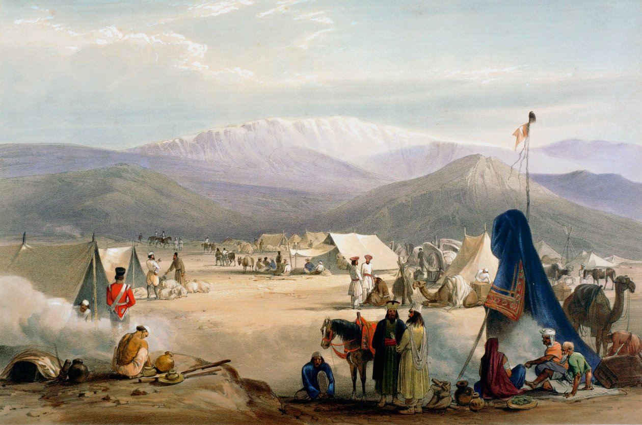 1838-1842年，第一次英阿战争，博达山口入口处的达杜尔（Dadur）英军营地 作者 詹姆斯·阿特金森