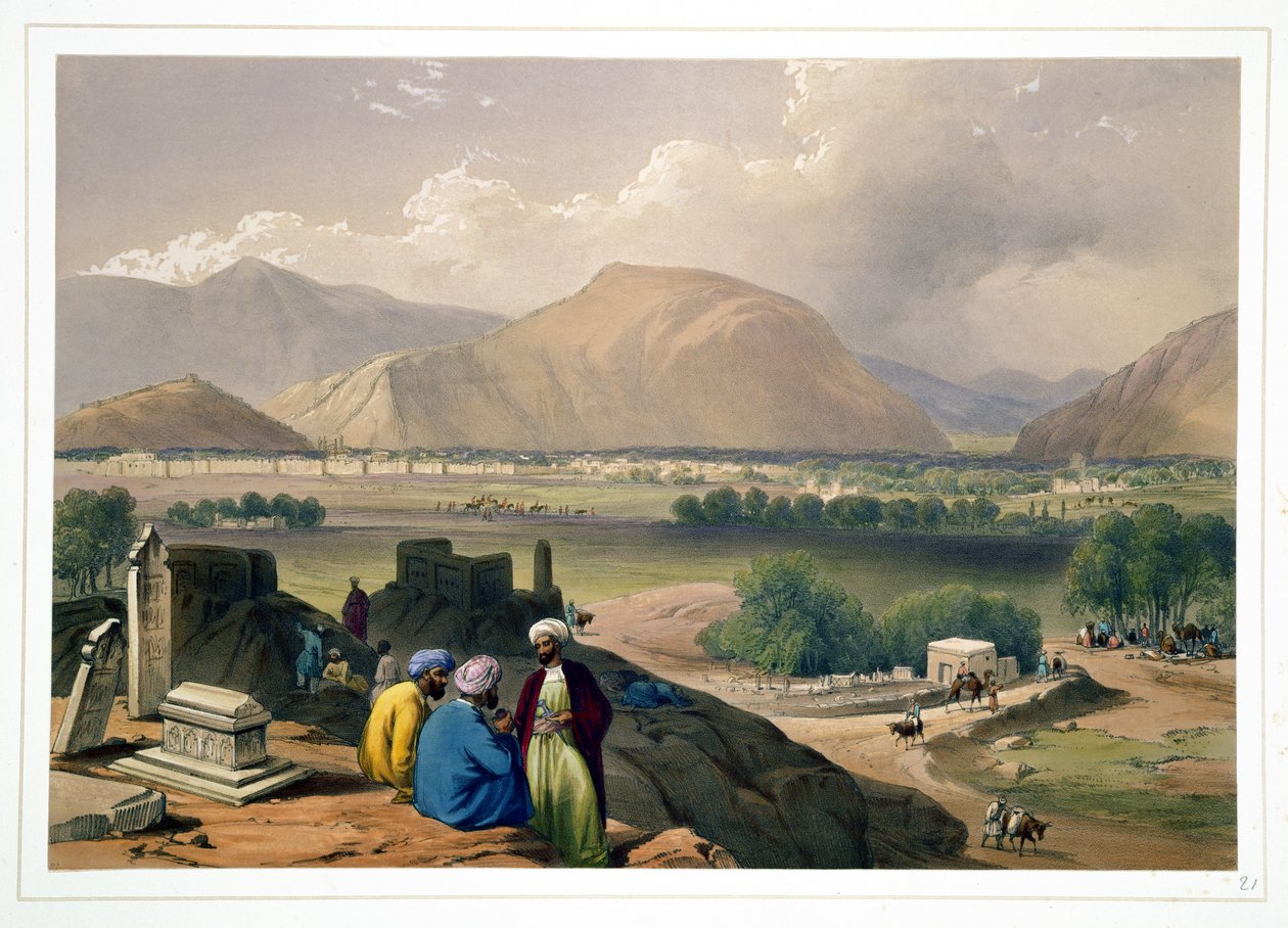 Caubul，来自城市东北部山脊的一个墓地，来自“阿富汗的草图”，由Charles Haghe（1810-88）和Louis Haghe（1806-85）雕刻，由Henry Graves出版，1 作者 詹姆斯·阿特金森