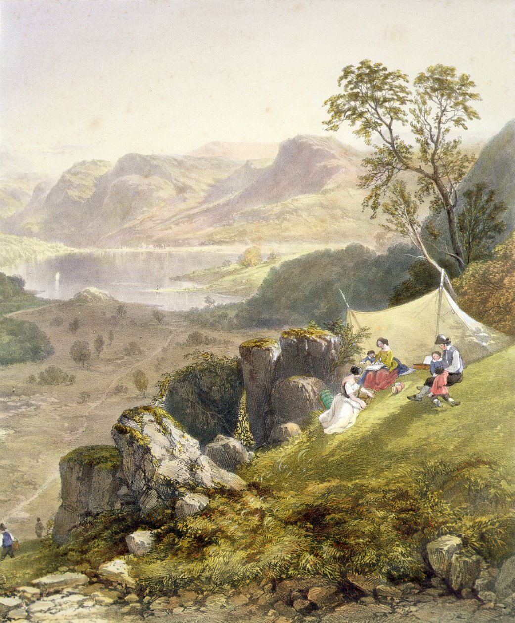Thirlmere和Wythburn，写生队伍的细节，来自《英国湖区》。 作者 詹姆斯·贝克（之后）佩恩