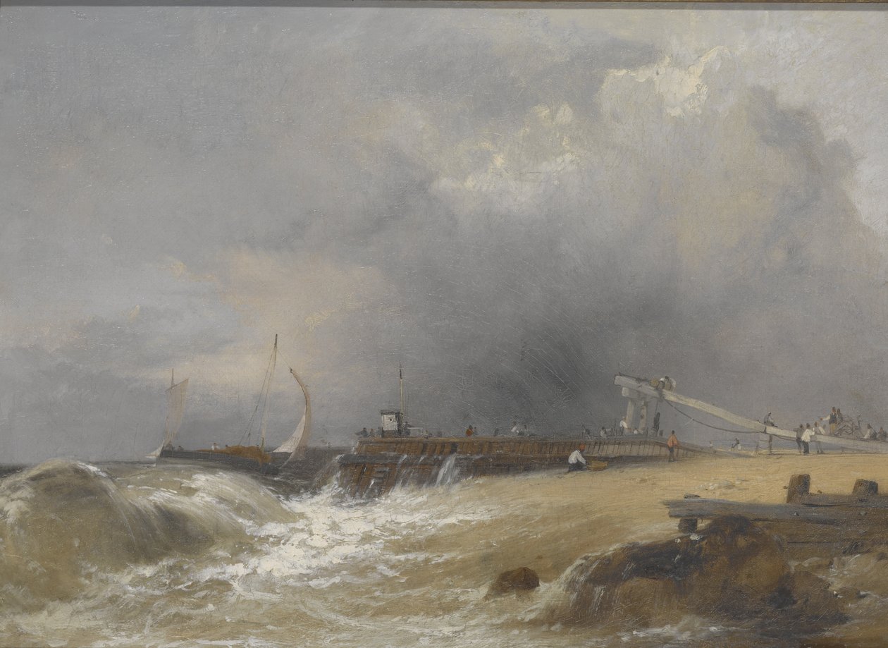 苏塞克斯海岸的利特尔汉普顿码头，c.1842（布面油画） 作者 詹姆斯·贝克·派恩