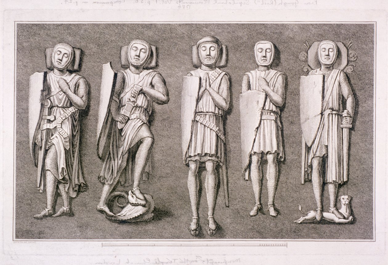 伦敦圣殿教堂的五幅骑士雕像，1786年。   作者 詹姆斯·巴斯蒂尔一世
