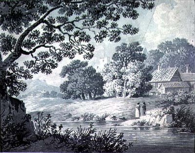 风景，显示前景的一条河 作者 詹姆斯·贝叶斯