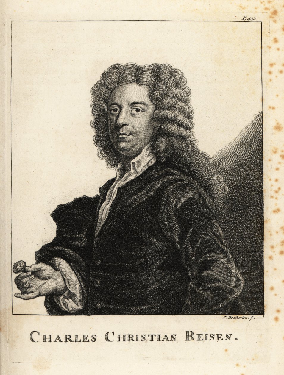 Charles Christian Reisen (1680-1725) 的肖像，英国宝石雕刻师和印章雕刻师 作者 詹姆斯·布雷瑟顿