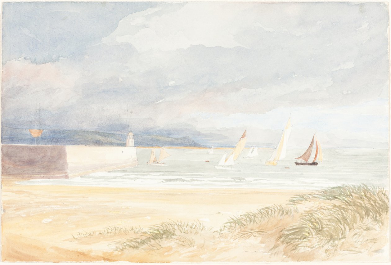 有帆船的海岸景象 波特兰，多塞特，1822-1839。 作者 詹姆斯·布尔沃