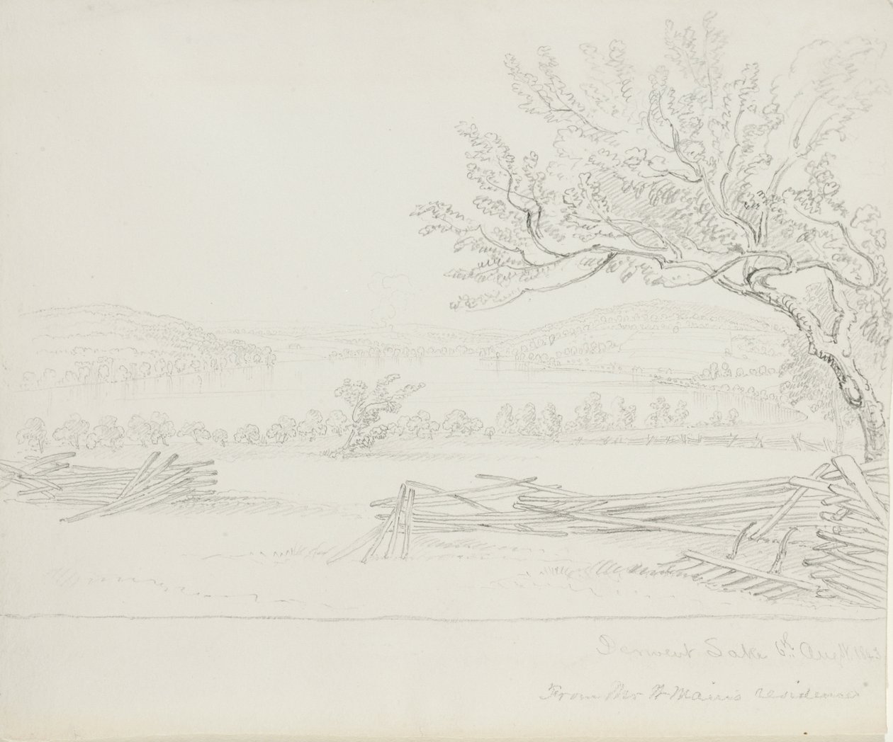 来自W. Mains Residence先生的Derwent湖，1843年（石膏在奶油编织纸上） 作者 詹姆斯·戴维·斯米利