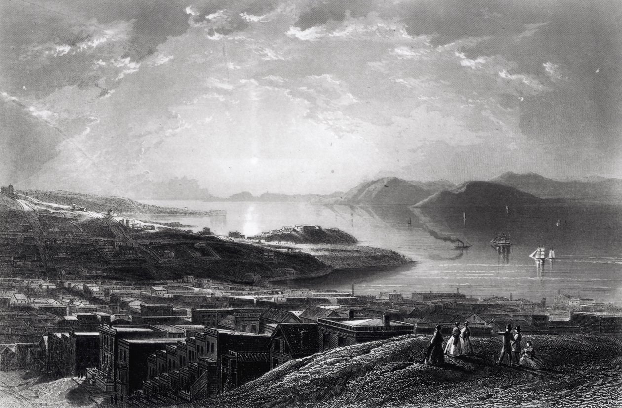 金门，来自电报山，来自&39;风景如画的美国&39;，由William Cullen Bryant，由Edward Paxman Brandard（1819-98）雕刻c.1873 作者 詹姆斯·戴维·斯米利