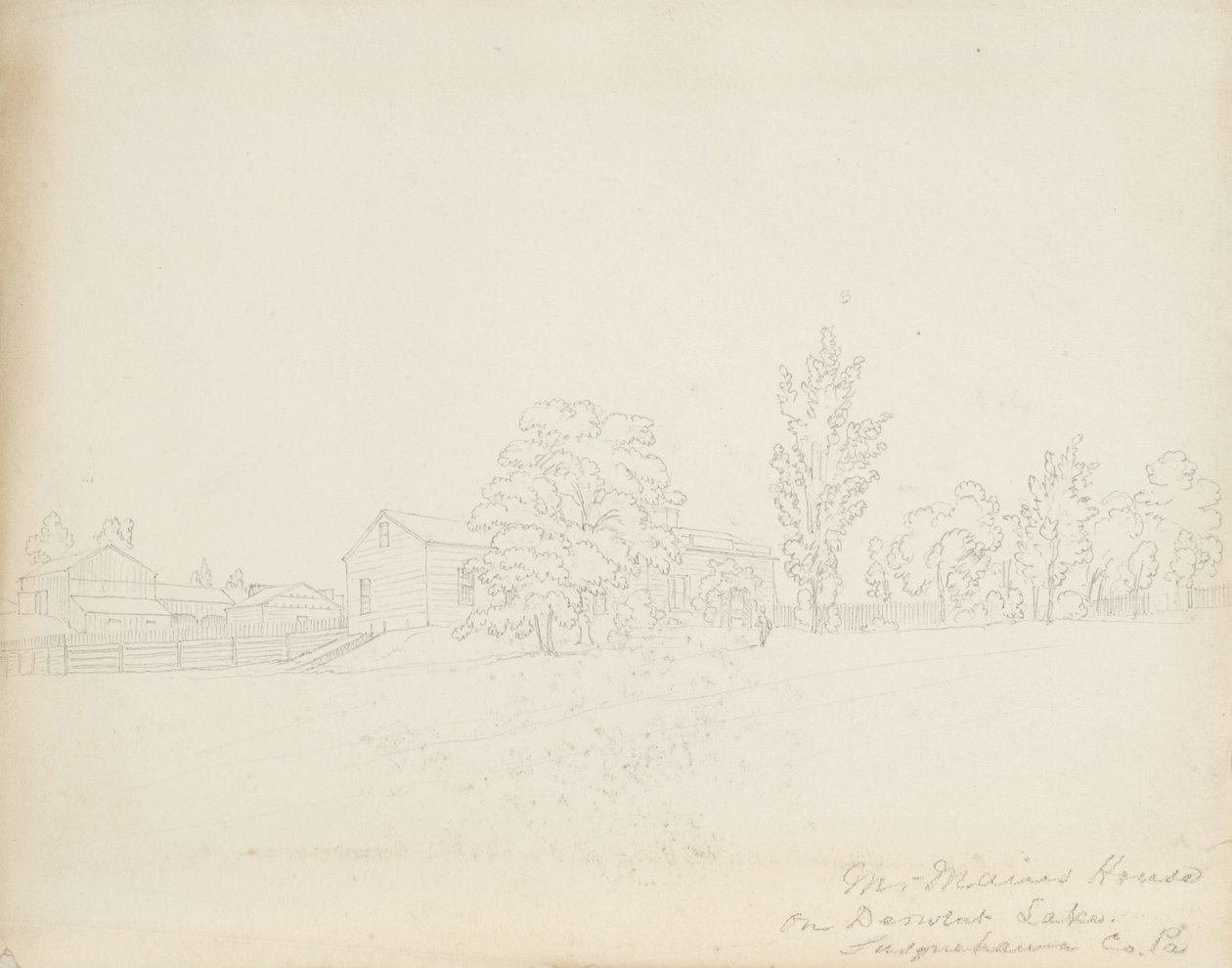 位于Derwent Lake的Mains House先生，Susquehanna Co. Pa。，1843年（石膏在奶油编织纸上） 作者 詹姆斯·戴维·斯米利