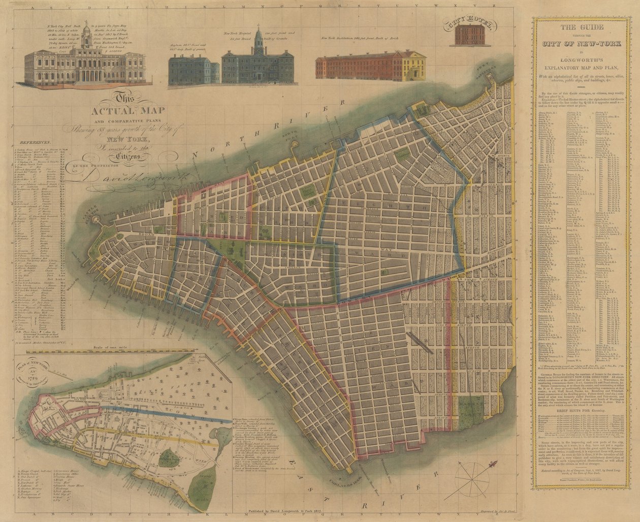 纽约市：朗沃斯的说明性地图和计划，1817年。 作者 詹姆斯·德福雷斯特烈酒