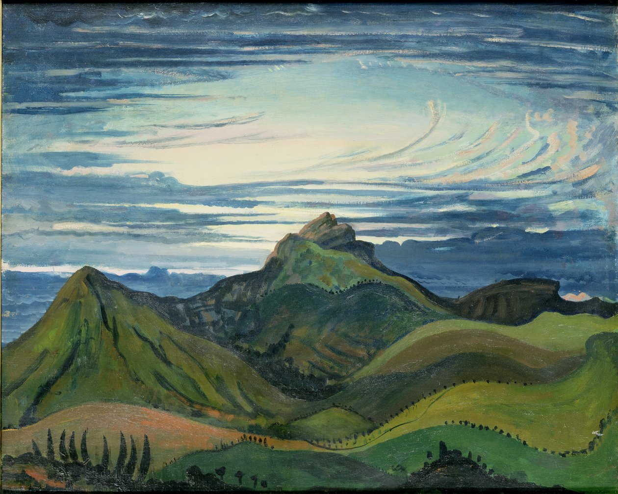 日落在比利牛斯，c.1912-13 作者 詹姆斯·迪克森·英尼斯