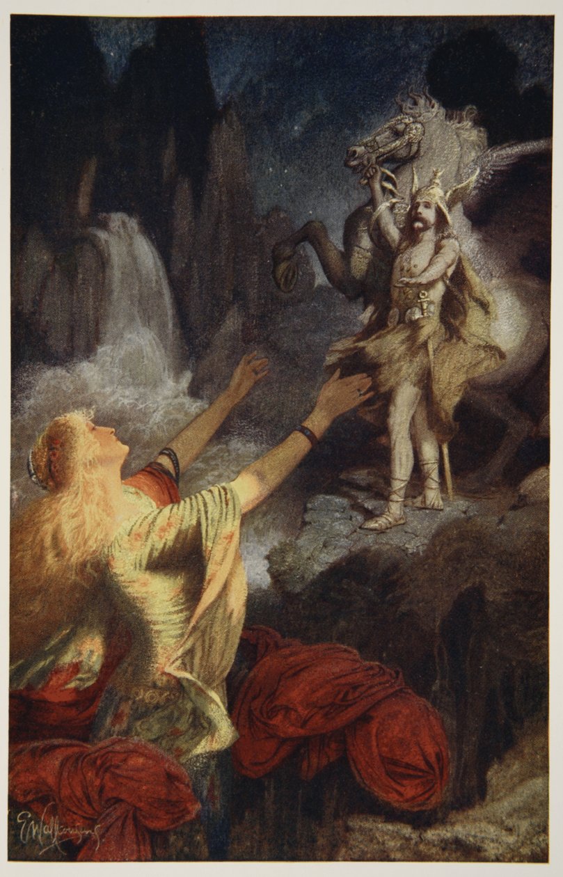 Hundingsbanes回归Valhal，来自Donald A. Makenzie的“Teutonic Myths and Legends”，1890年 作者 詹姆斯·道尔·彭罗斯