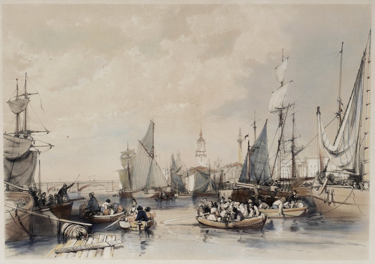 伦敦港，1834年 作者 詹姆斯·杜菲尔德·哈丁