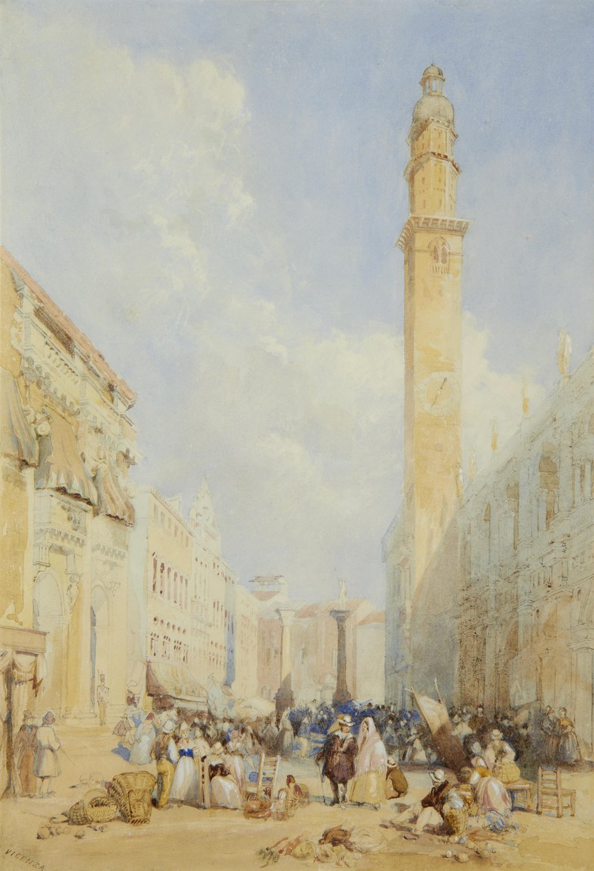 维琴察； 刻有“VICENZA”（左下）； 水彩画，带有铅笔痕迹，并用白色和身体颜色增强 40 x 27.5 厘米 作者 詹姆斯·杜菲尔德·哈丁