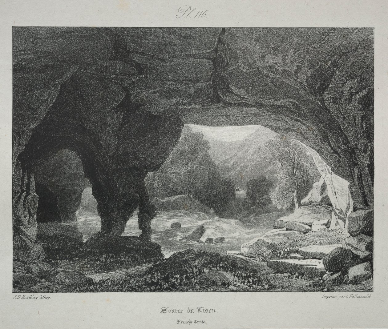 古老法国风景如画的浪漫之旅。 Franche-Comté...，1825年。 作者 詹姆斯·杜菲尔德·哈丁