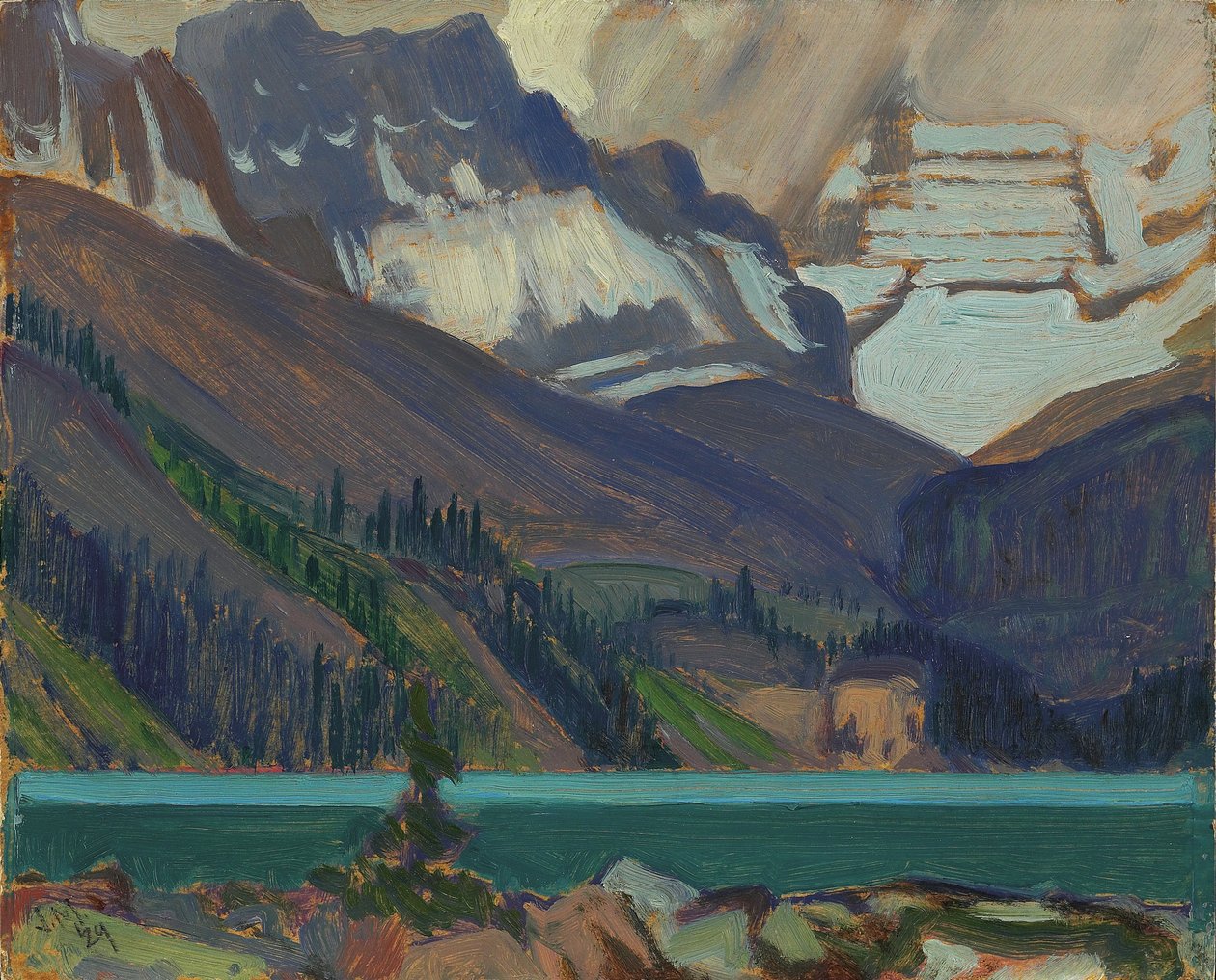 雪云，Lake OHara，1929年（压在纸板上的油） 作者 詹姆斯·爱德华·赫维·麦克唐纳