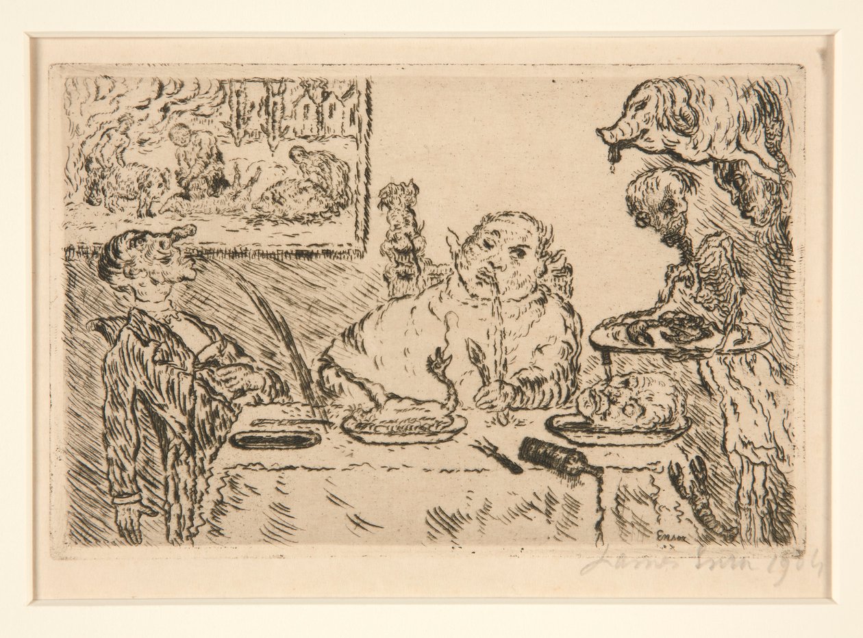 La gourmandise（《贪食》），选自作品集 Les p?ch?s capitaux（《致命的罪》）。 作者 詹姆斯·恩索尔