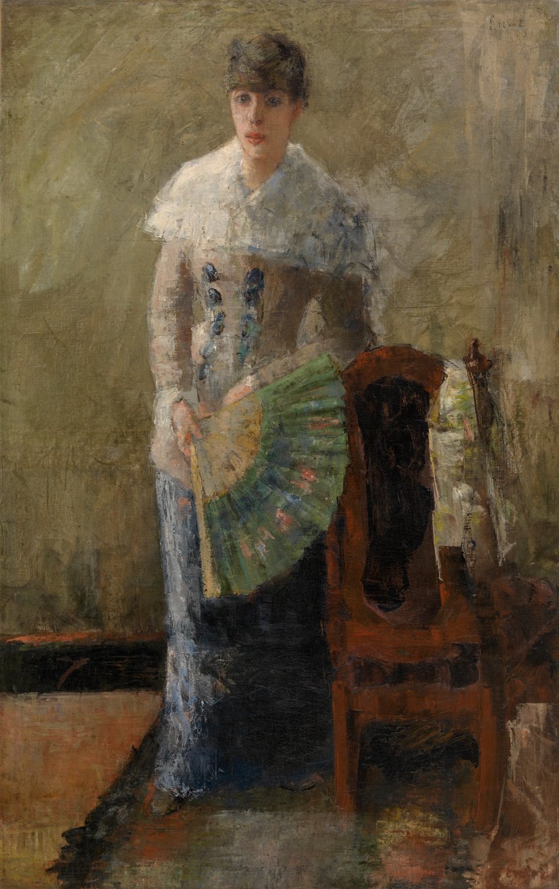 拿扇子的女士（布面油画，镶嵌在画板上） 作者 詹姆斯·恩索尔