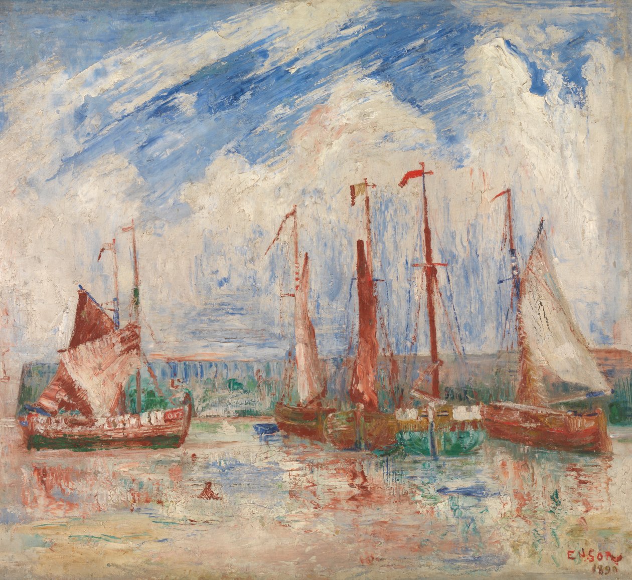 奥斯坦德港，c.1900-04（布面油画） 作者 詹姆斯·恩索尔
