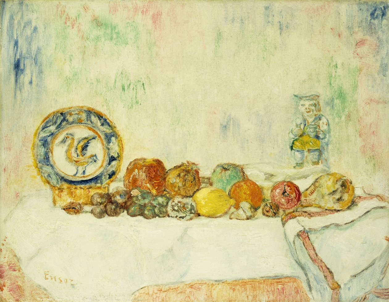 有水果的静物； Nature Morte aux 水果 作者 詹姆斯·恩索尔