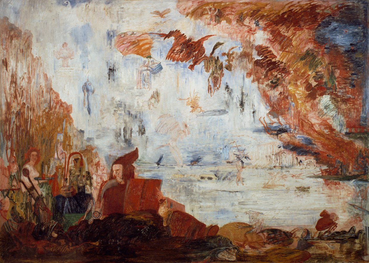 圣安东尼的诱惑，詹姆斯·恩索尔（James Ensor，1860-1949），布面油画 作者 詹姆斯·恩索尔