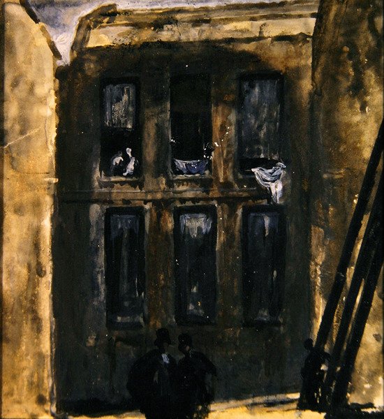 街景，约1910年（纸上水粉画） 作者 詹姆斯·费里尔·普莱德
