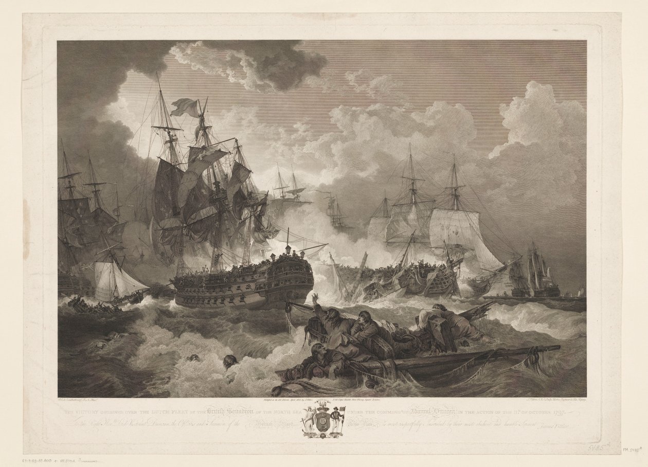 Slag bij Kamperduin, 1797
邓肯海军上将指挥的北海英国中队在 1797 年 10 月 11 日的行动中战胜荷兰舰队（标题见实物） 作者 詹姆斯·菲特勒