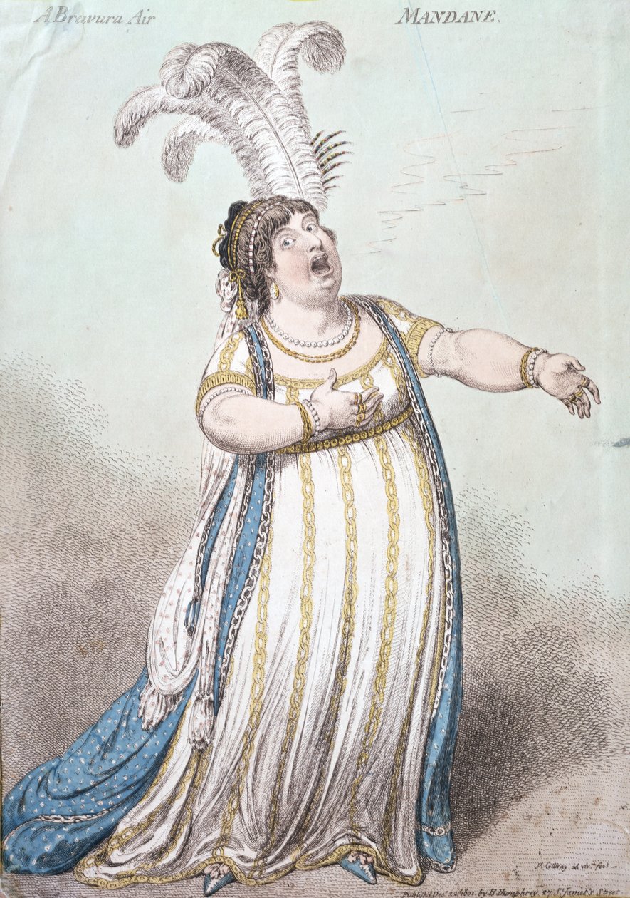 一种Bravura Air，Mandane，由Hannah Humphrey于1801年出版（手工彩色蚀刻） 作者 詹姆斯·吉里