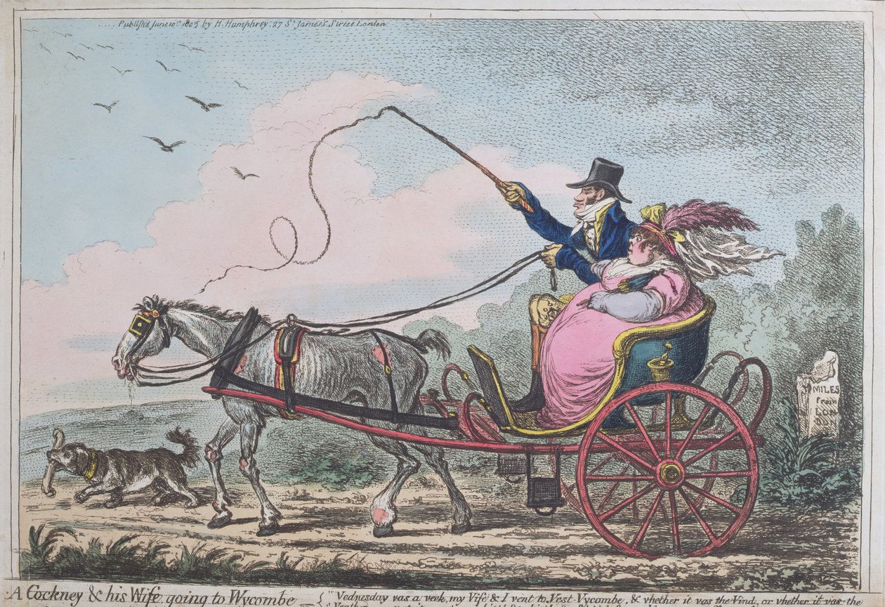 一个Cockney和他的妻子前往Wycombe，由Hannah Humphrey于1805年出版（手工彩色蚀刻与aquatint） 作者 詹姆斯·吉里
