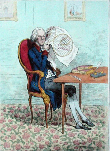 一位目光敏锐的政治家发现了英国的征服，由汉娜-汉弗莱于1795年出版（手绘蚀刻画）。 作者 詹姆斯·吉里