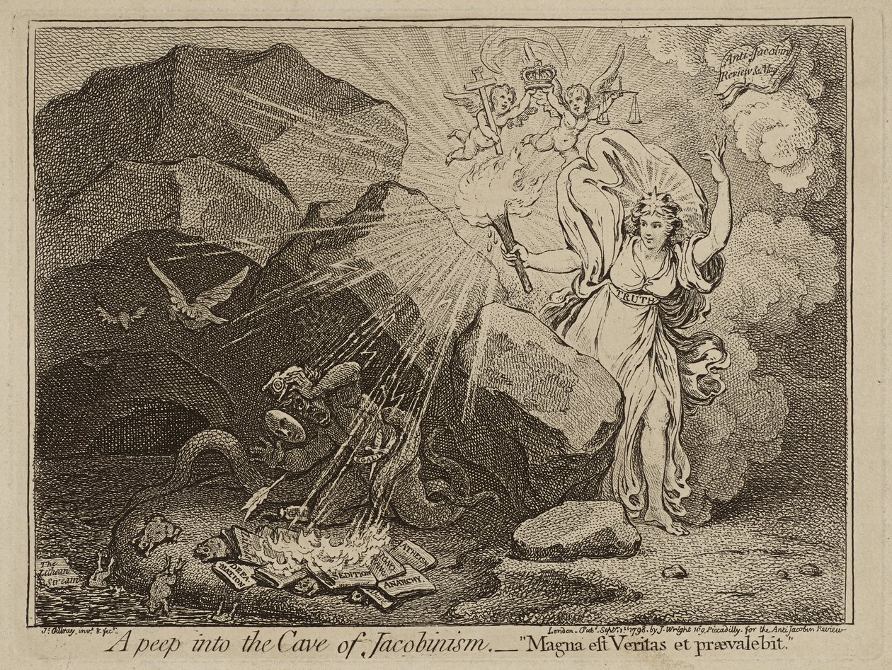 窥视到当心雅各宾，或真理是强大的和将占上风，1798（在纸面上的蚀刻） 作者 詹姆斯·吉里
